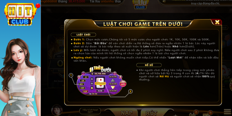 luật chơi trên dưới Hitclub