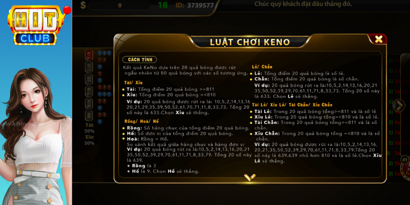 Luật chơi Keno Hitclub 