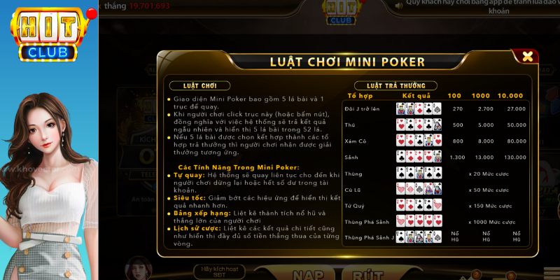 cách chơi mini poker hitclub